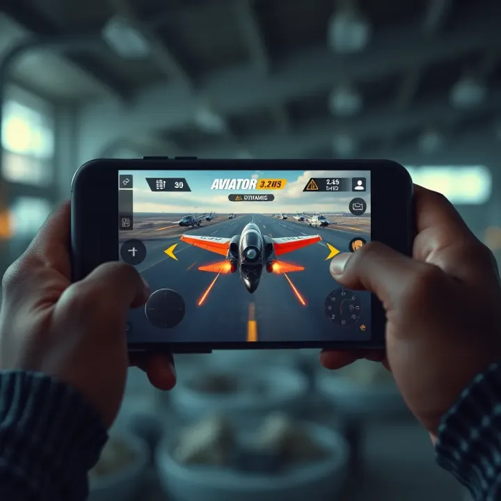 Mobile phone displaying Aviator game interface with dynamic flight elements