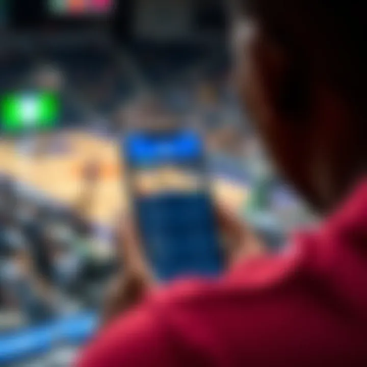 Using Skybet App for Live Betting in Nigeria Smartphone displaying Skybet app with live odds and betting options during a basketball game