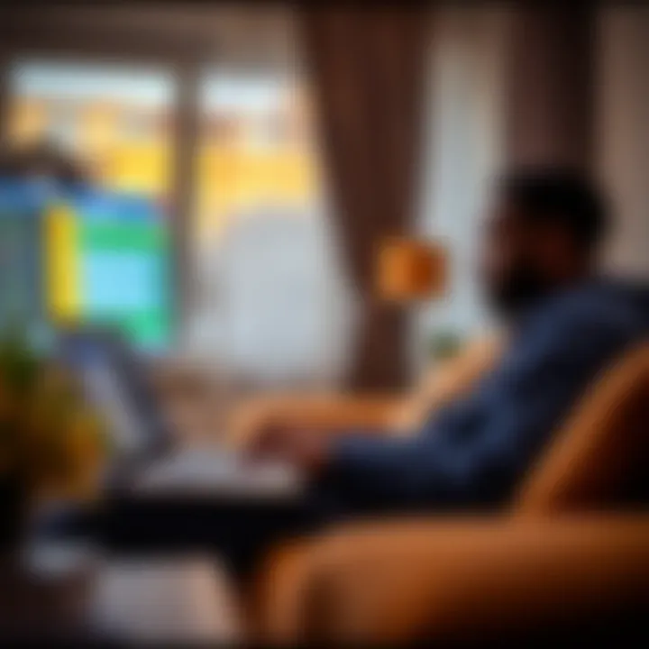 Convenient Sports Betting from Home with SkyBet Home Shop User comfortably placing sports bets on a laptop from home