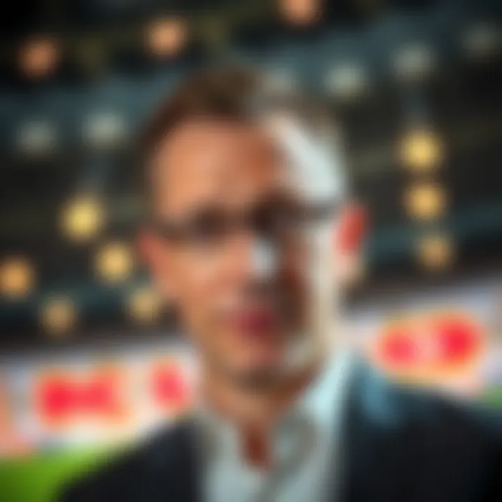 Portrait of the entrepreneur behind SkyBet with digital betting icons in the background