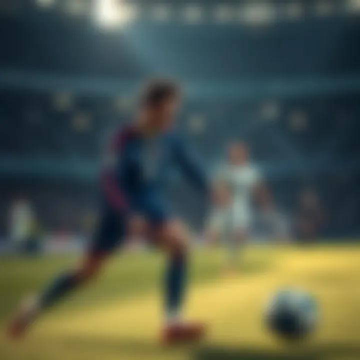Key Player in Focus During Champions League Game Close-up of a professional football player controlling the ball on pitch