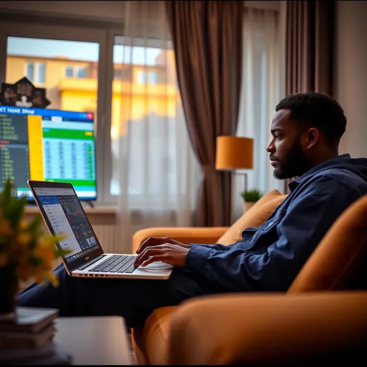 Convenient Sports Betting from Home with SkyBet Home Shop User comfortably placing sports bets on a laptop from home