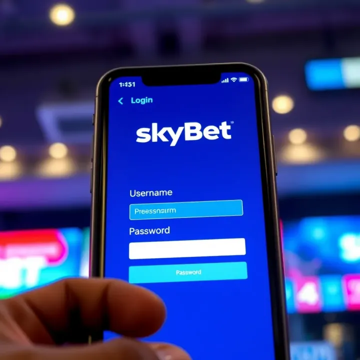 Mobile screen displaying old SkyBet login interface with username and password fields