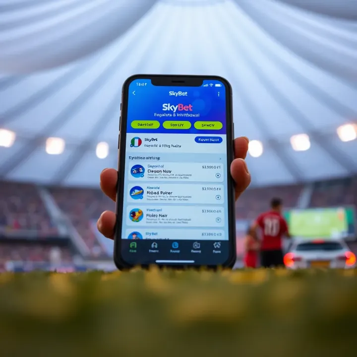 Mobile phone displaying SkyBet app with options for deposit and withdrawal in Nigerian Naira