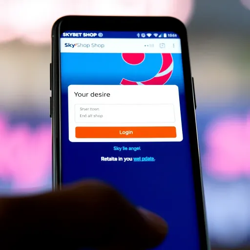 Mobile device screen displaying Skybet shop login interface with clear input fields and buttons