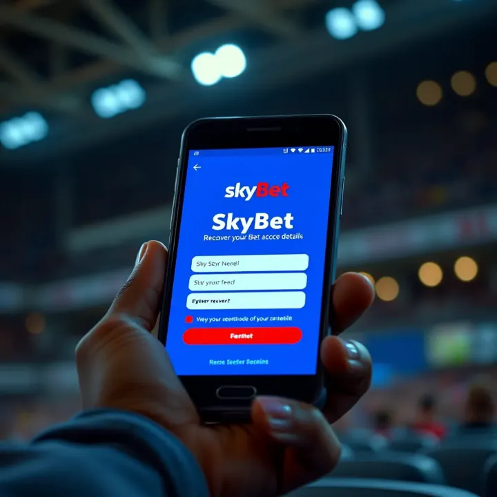 Mobile phone displaying SkyBet login screen with password recovery option