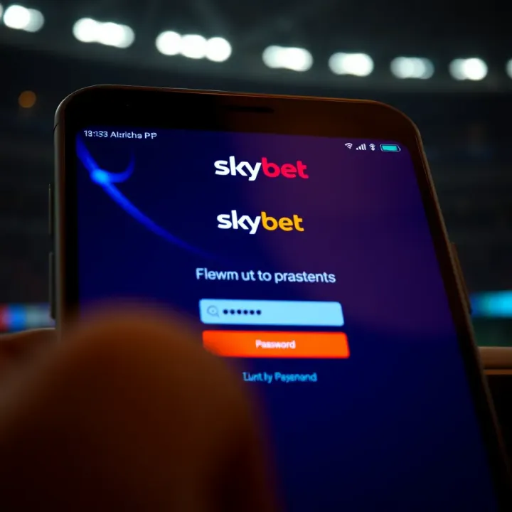 User interface of SkyBet app showing login screen with options for username and password entry