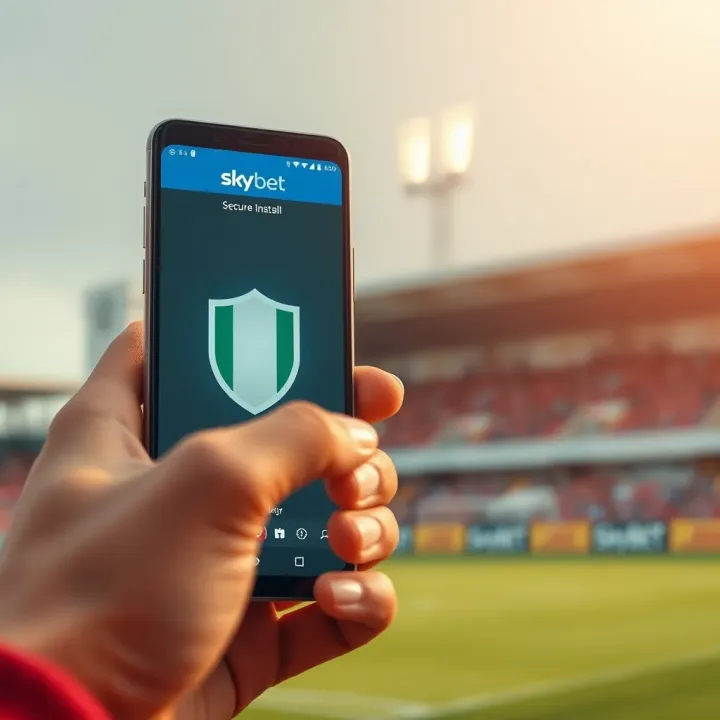 Secure Installation of SkyBet App for Nigerian Android Users Graphic showing secure Android installation with shield icon and Nigerian flag