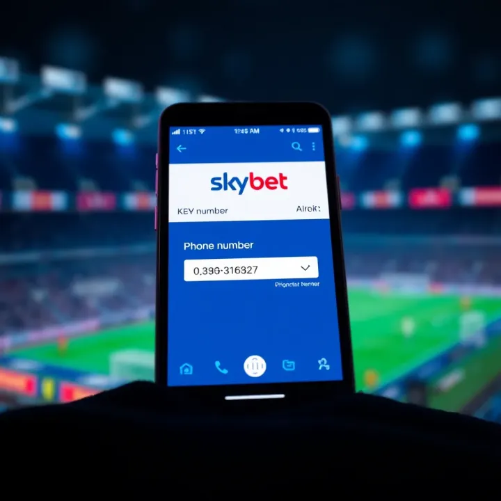 Mobile phone showing SkyBet registration screen with phone number input