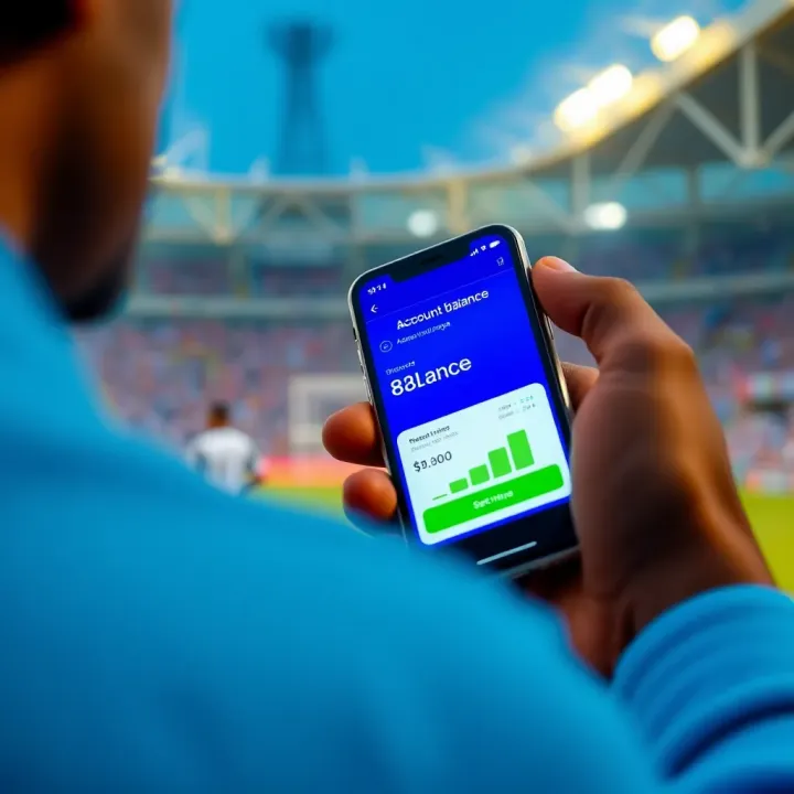 Mobile phone displaying the SkyBet app balance screen on a Nigerian network