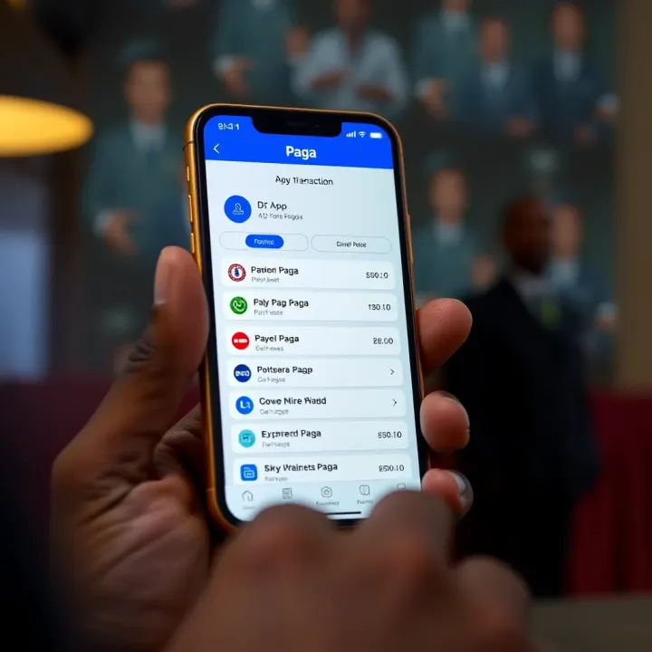 Mobile screen displaying the Paga app interface with transaction options