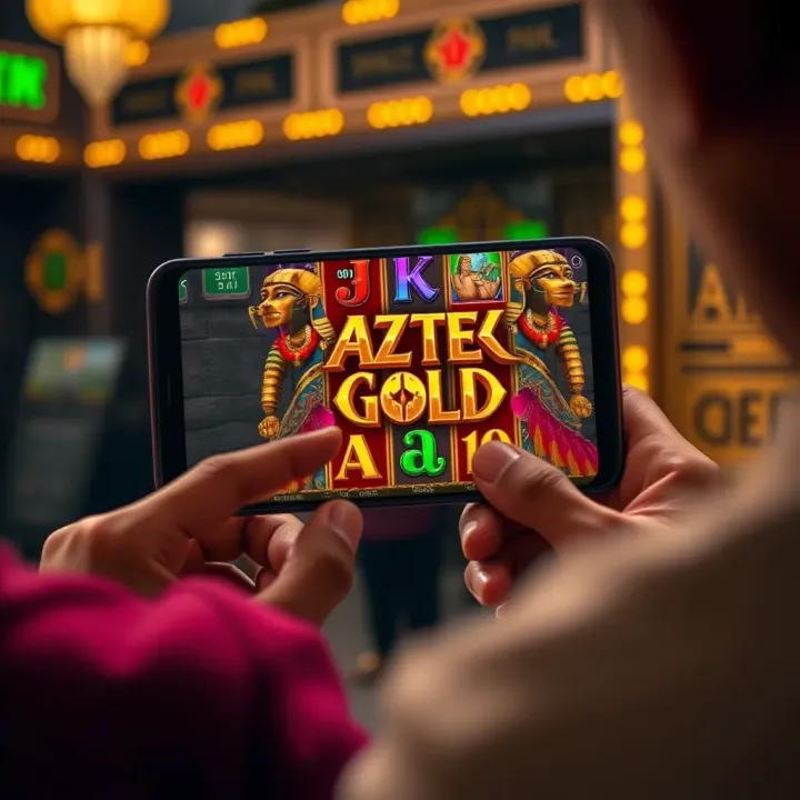 Mobile phone displaying smooth gameplay of Aztec Gold slot game on SkyBet