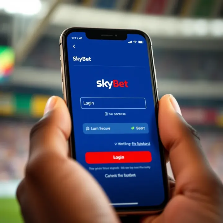SkyBet Mobile Login Interface for Nigerian Users Mobile phone screen displaying the SkyBet login interface with secure access features