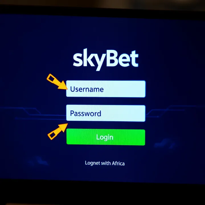 Secure login screen for SkyBet South Africa showing username and password fields