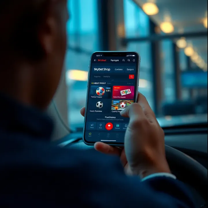User navigating Nigeria Skybet Shop mobile app showing betting options and features