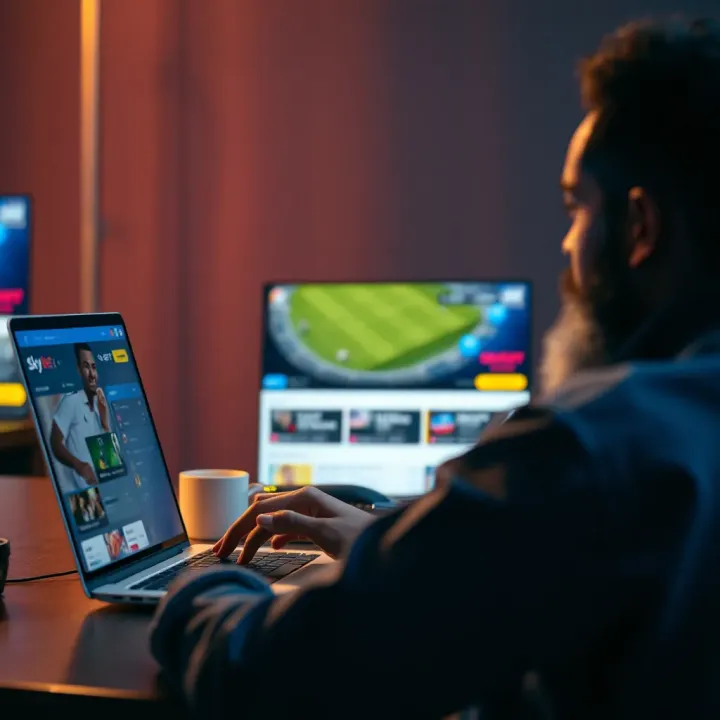User accessing the official SkyBet website on a laptop