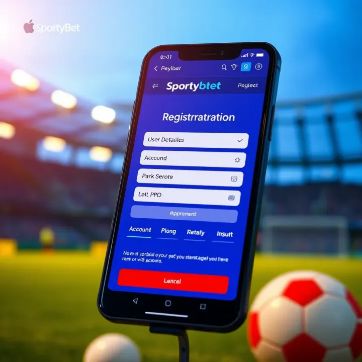 Registration screen on SportyBet app showing user details input for account creation