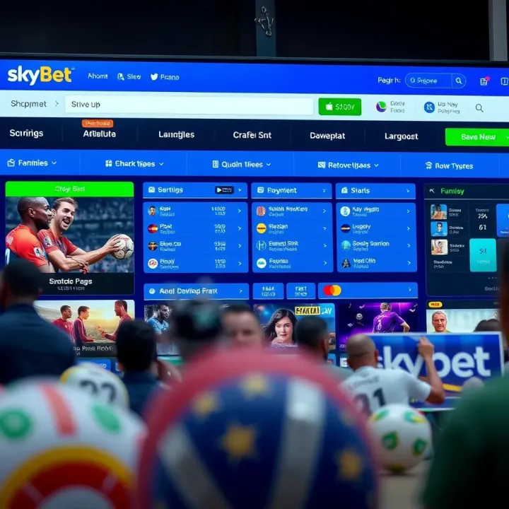 User interface of SkyBet showing sports betting options and accessible payment methods