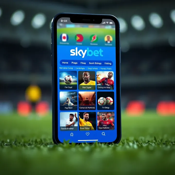 User interface showcasing SkyBet app features on a mobile screen