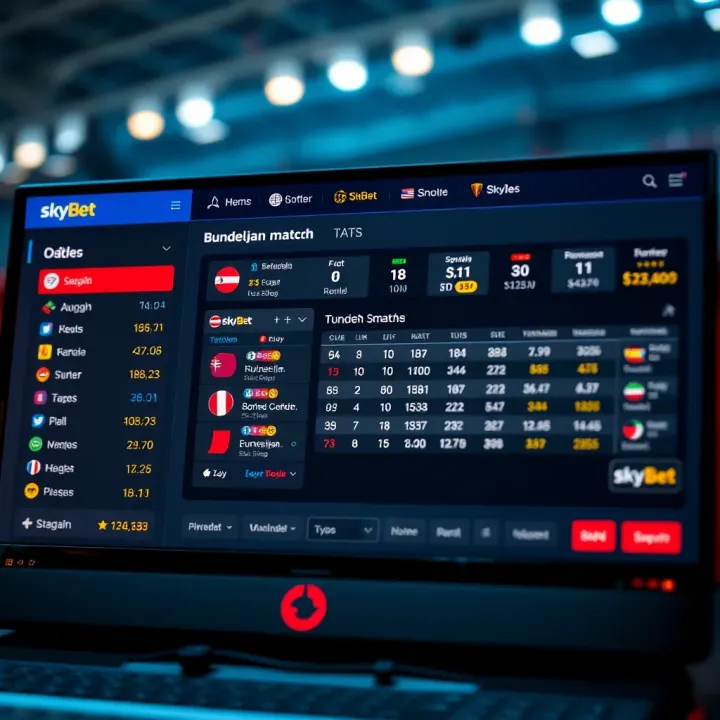 Dashboard displaying SkyBet interface with Bundesliga match odds and statistics