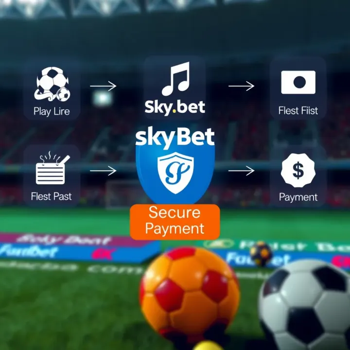 SkyBet Sports Betting and Payment Features in Cameroon Digital representation of popular sports icons with secure payment symbols indicating betting options