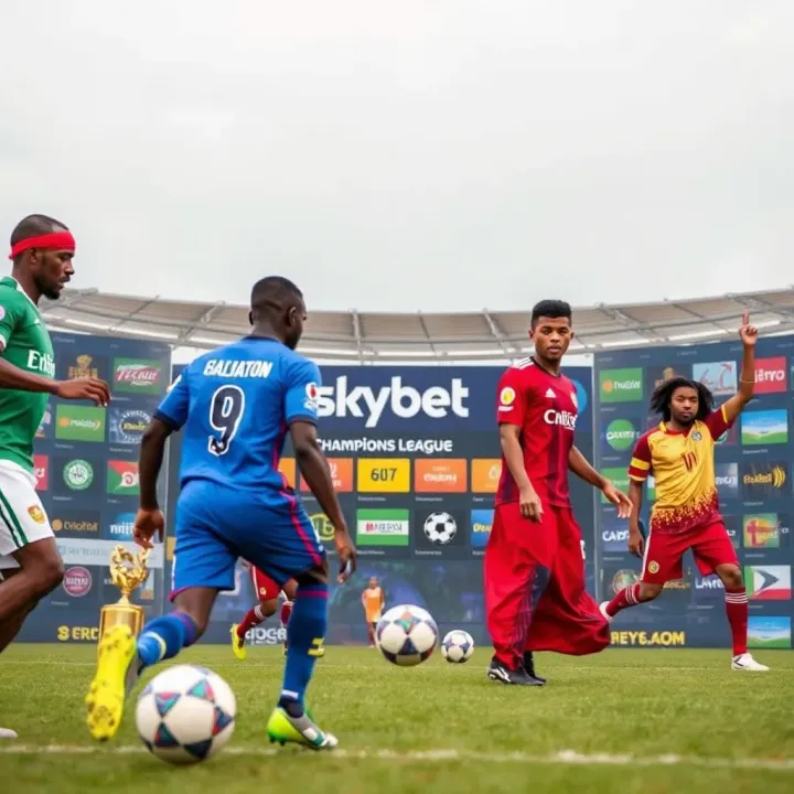 Variety of Betting Opportunities in the SkyBet Champions League Illustration of diverse betting options available on SkyBet platform with Nigerian cultural elements