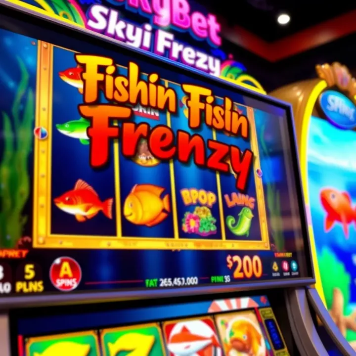 Colorful Fishin Frenzy slot game interface showing underwater theme with fish symbols and reels