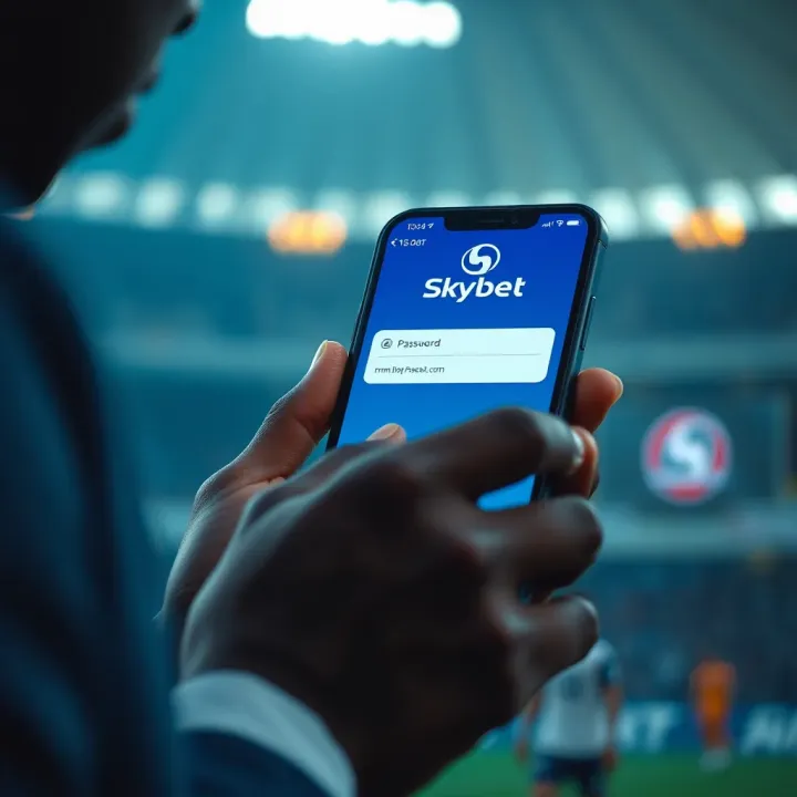 User entering email and password on mobile device to access Skybet Nigeria account
