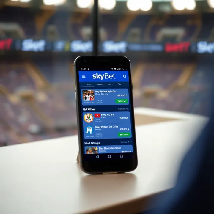 Illustration of a mobile device displaying SkyBet Nigeria’s promotional offers and betting options