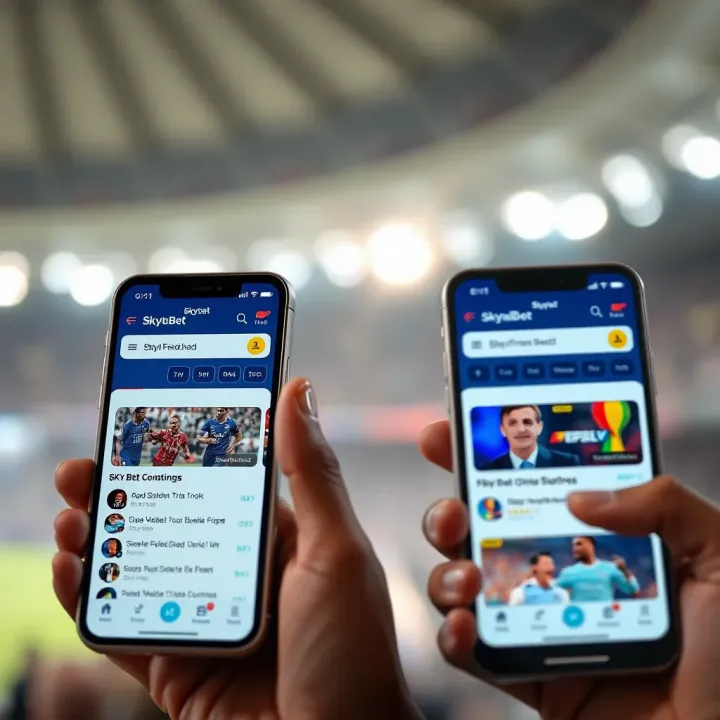 Comparison of features between SkyBet old mobile app and newer versions displayed on mobile devices