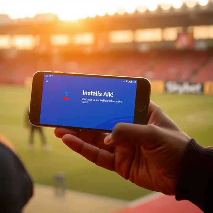 Mobile phone displaying installation confirmation for SkyBet Partners APK