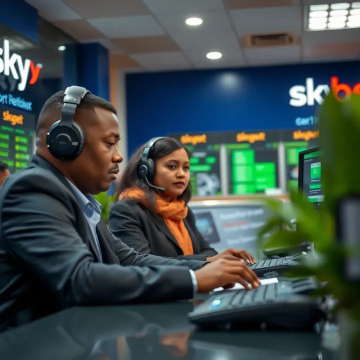 Customer service representatives assisting clients with betting inquiries at Skybet Port Harcourt
