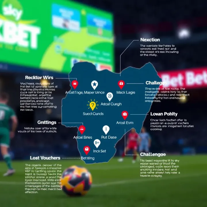 Navigating Benefits and Challenges of SkyBet Vouchers in Nigerian Betting Scene Graphic depicting a map of Nigeria with icons representing betting opportunities and challenges related to voucher usage