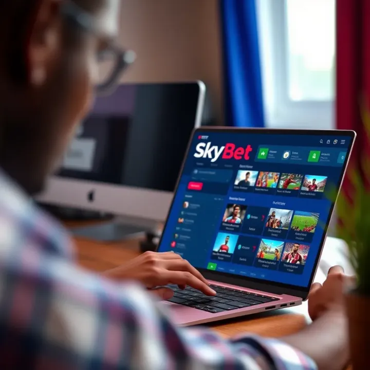 User interacting with SkyBet online betting platform on a laptop showing diverse market options