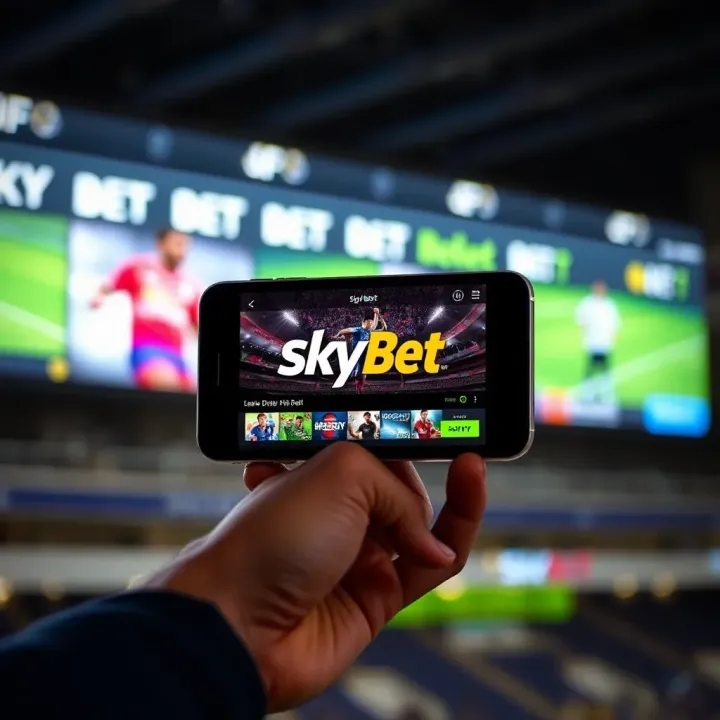 Illustration of mobile device displaying modern SkyBet platform during transition phase