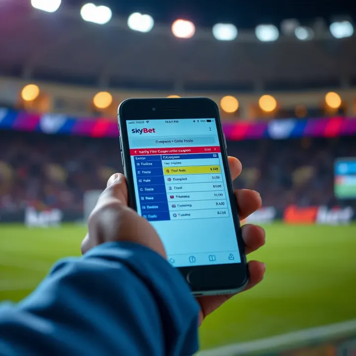 Graphic illustrating the process of verifying a SkyBet coupon online on a mobile device