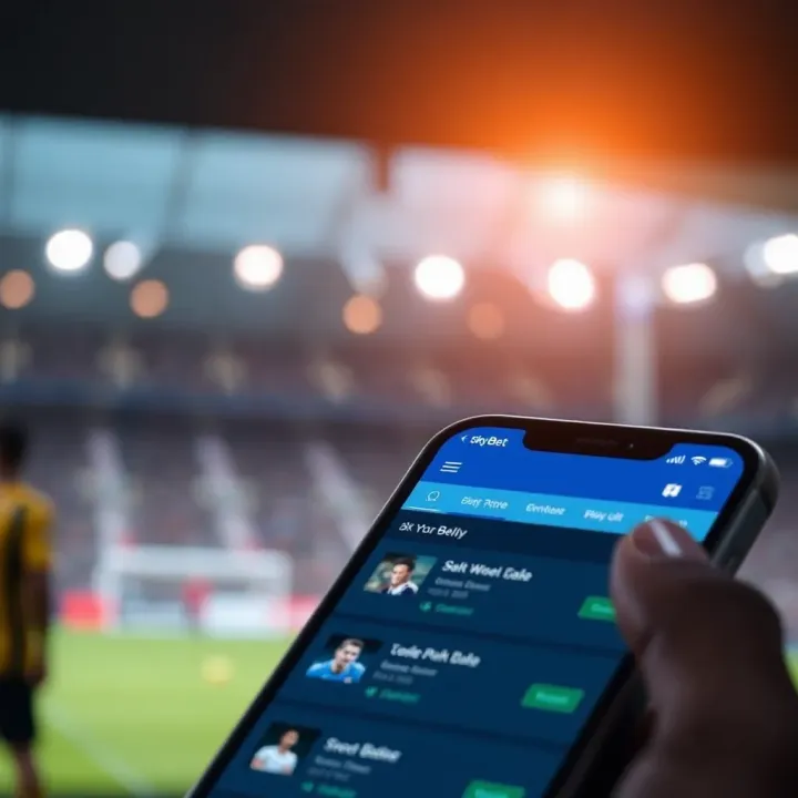 SkyBet App Interface Showcasing Betting Choices User interface of SkyBet app displaying betting options on a smartphone